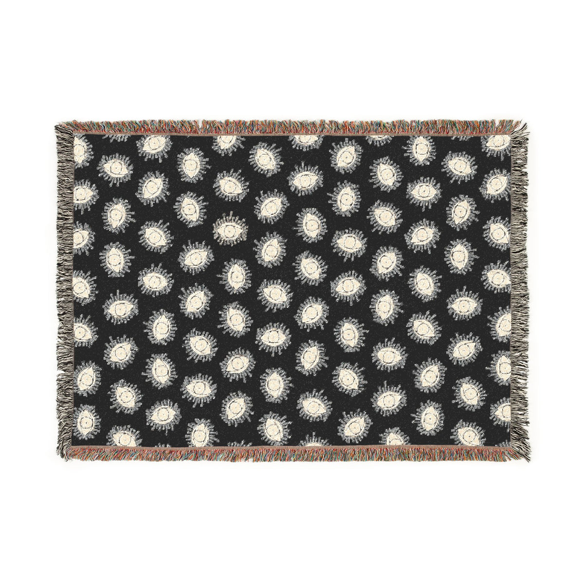 Woven Blanket with Abstract Eye Pattern in Black for Living Room Sofa, Couch Throws, Bed Covers. Soft snuggles