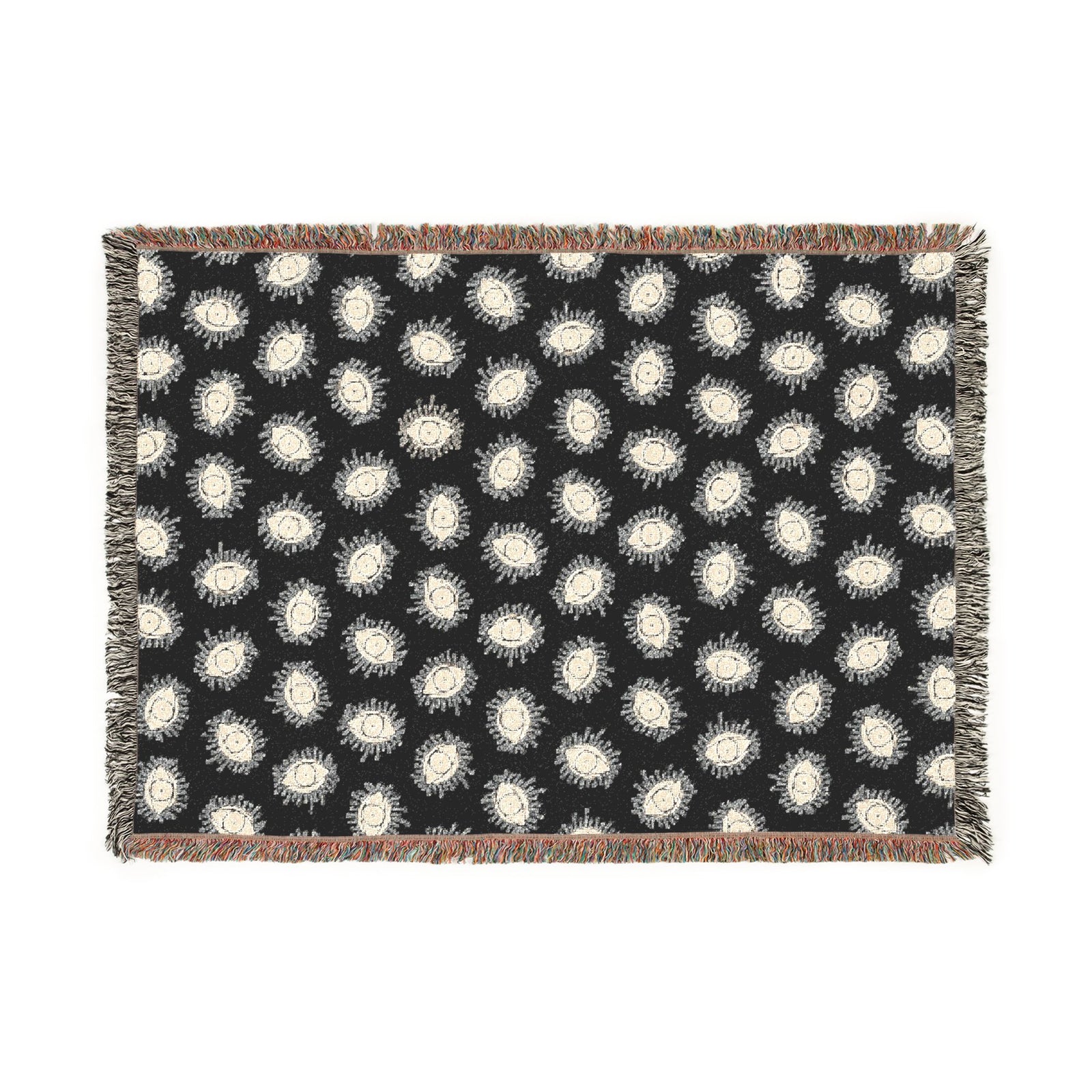 Woven Blanket with Abstract Eye Pattern in Black for Living Room Sofa, Couch Throws, Bed Covers. Soft snuggles
