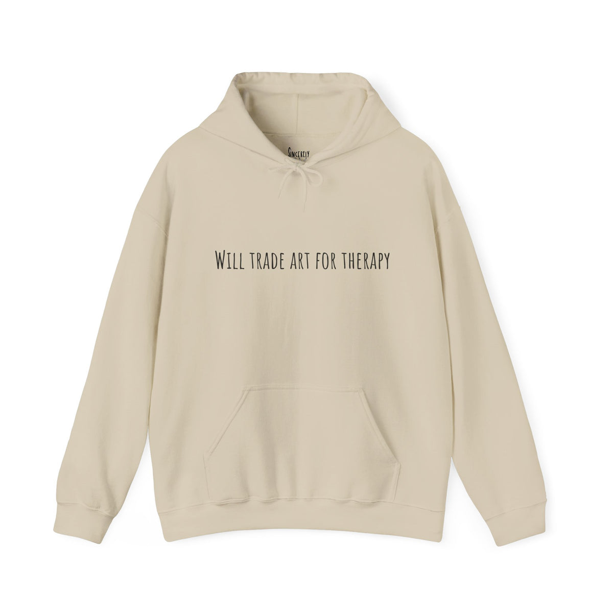Will Trade Art For Therapy hoodie by C.Cambrea, fabric and stitching detail
