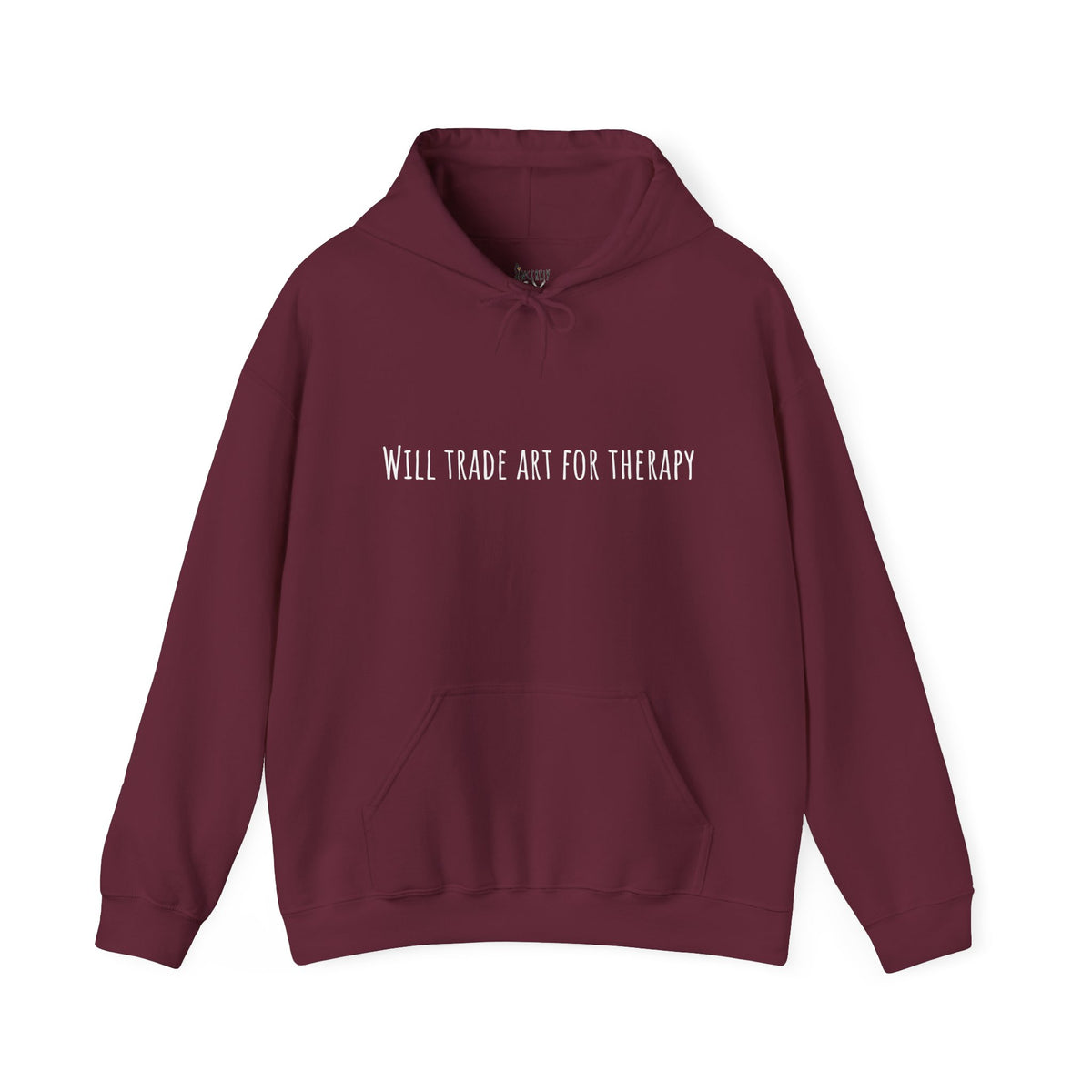 Will Trade Art For Therapy hoodie by C.Cambrea, front view on model
