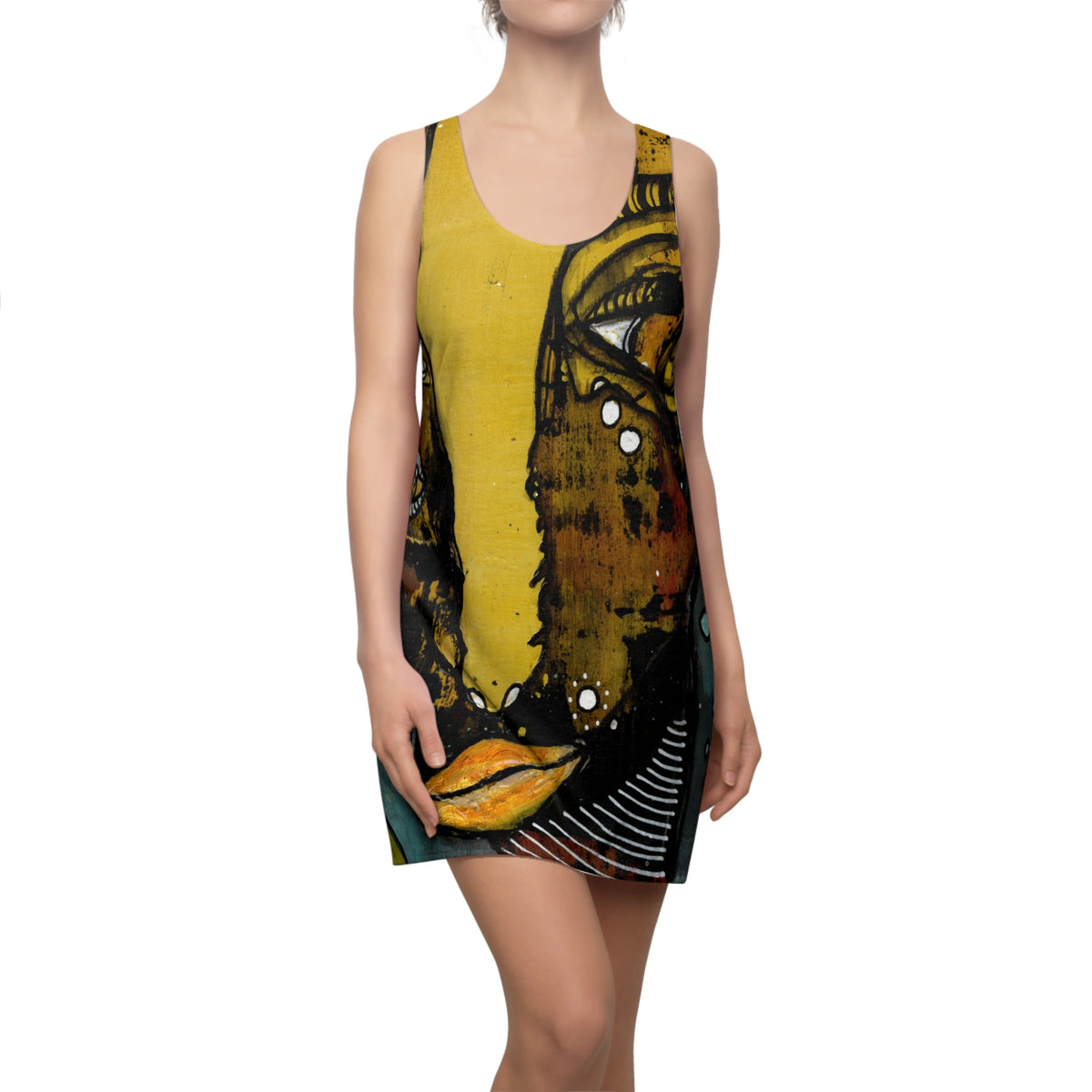 Crazy Mini Racerback Dress Unique Above the Knee Colorful Trippy Face Original Art Fashion Womens Dresses Clothing Bizarre Weird Tank Dress