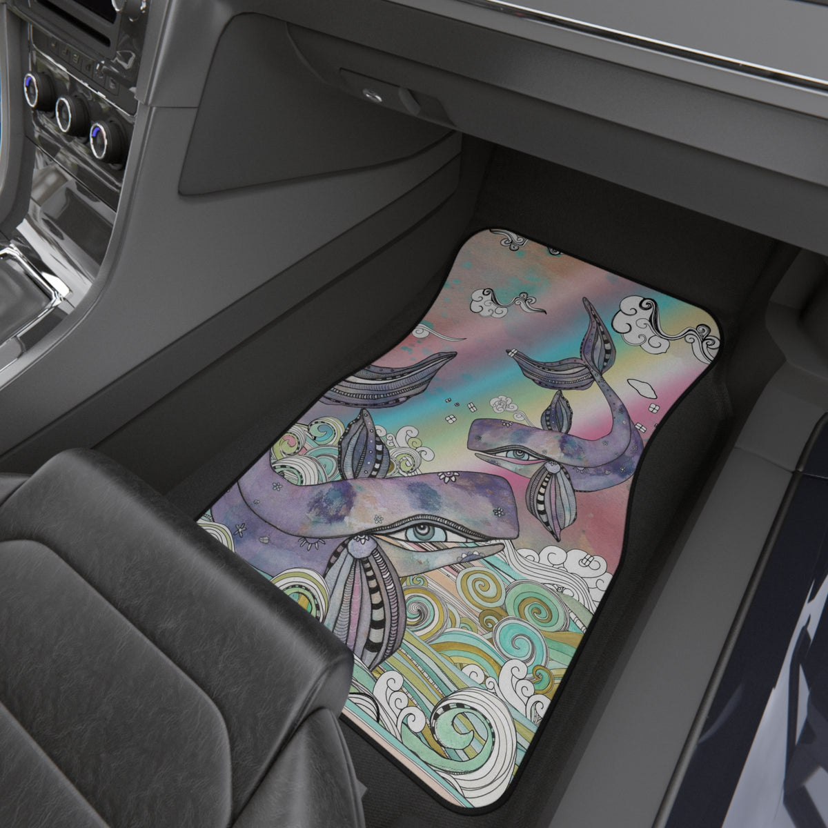 &quot;Plum Purple Whales&quot;  Set of 4 Ocean Beach Theme Sea Creatures Car Mats