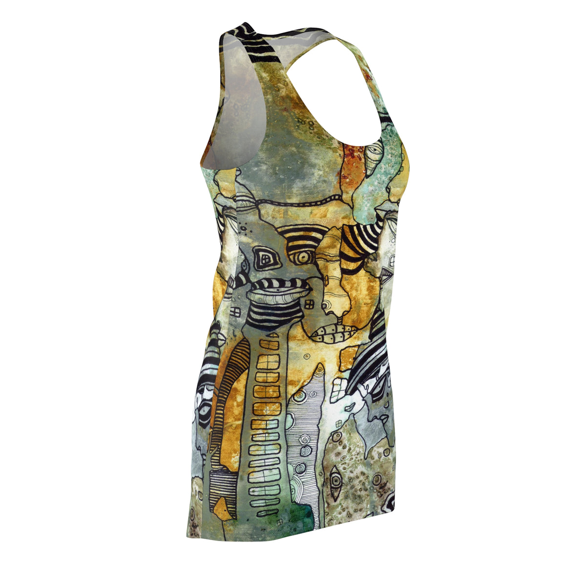 &quot;Part of everything&quot; Mini Tank Above the Knee Racerback Dress Original Maximalist Art