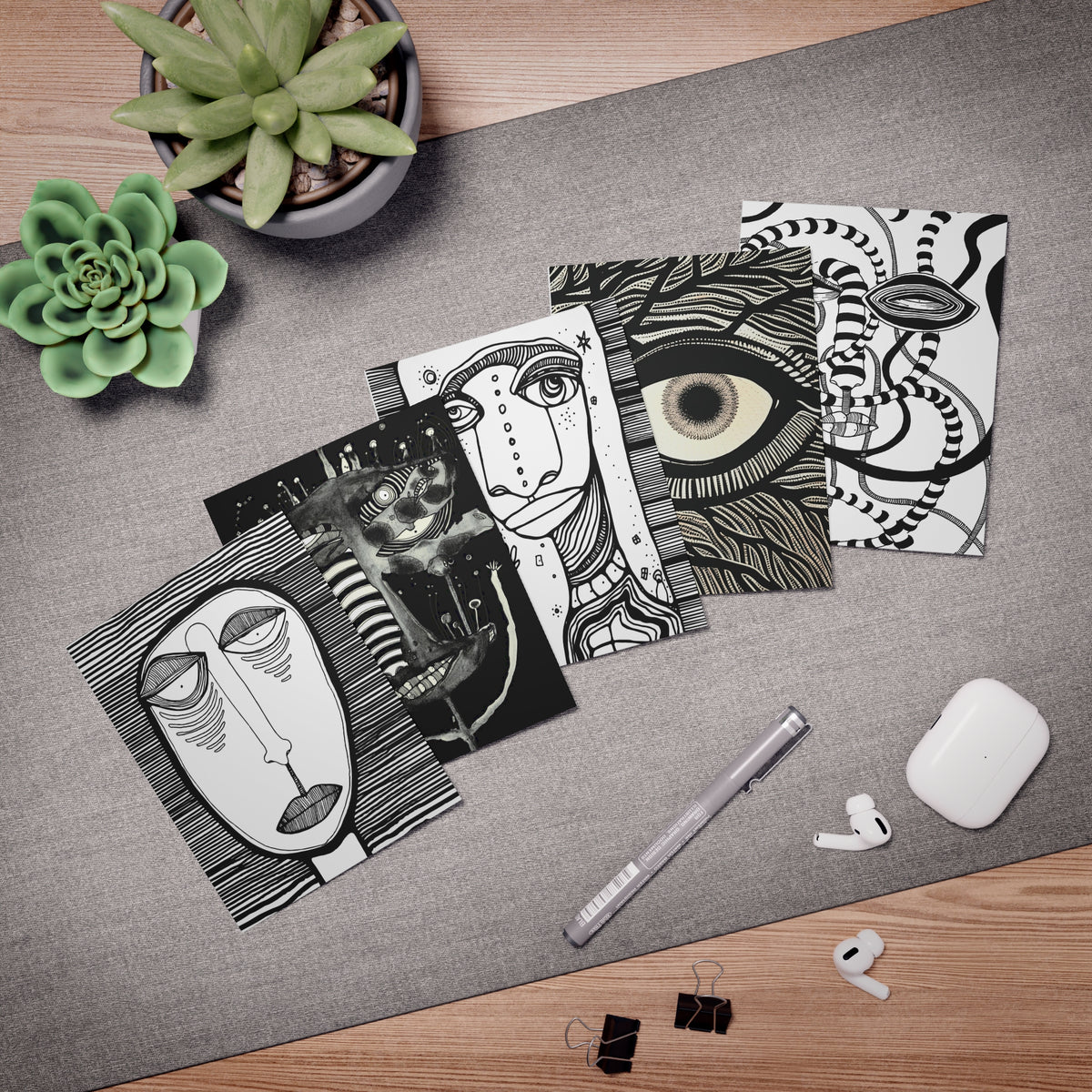 Art Greeting Cards 5 Pack Set with Envelopes Trippy Intuitive Mixed Media Artwork Psychedelic Colorful Unique - Frame them Blank Inside