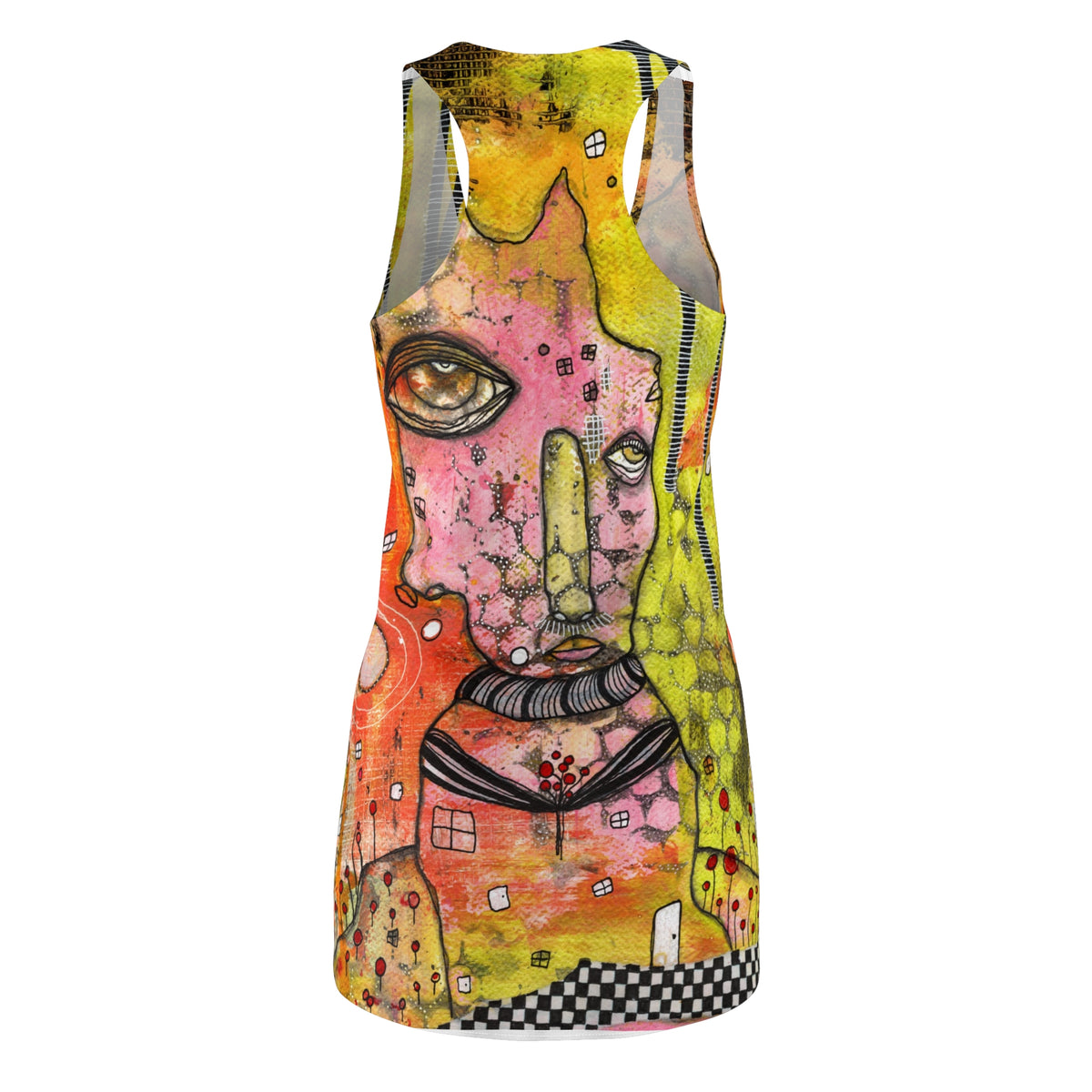 Racerback Dress Colorful Mini Above the Knee Unique Original Art Fashion Women's Clothing, Tank Designer Fashion, Bizarre Weird Goth Dress
