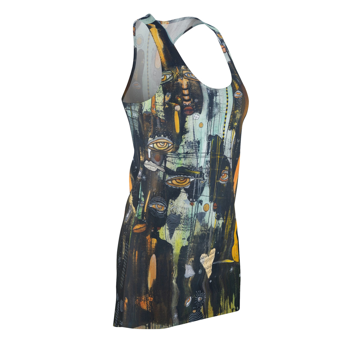Dark Racerback Dress Mini Above the Knee Unique Original Art Fashion Women's Clothing Tank Designer Fashion Bizarre Weird Goth Dress