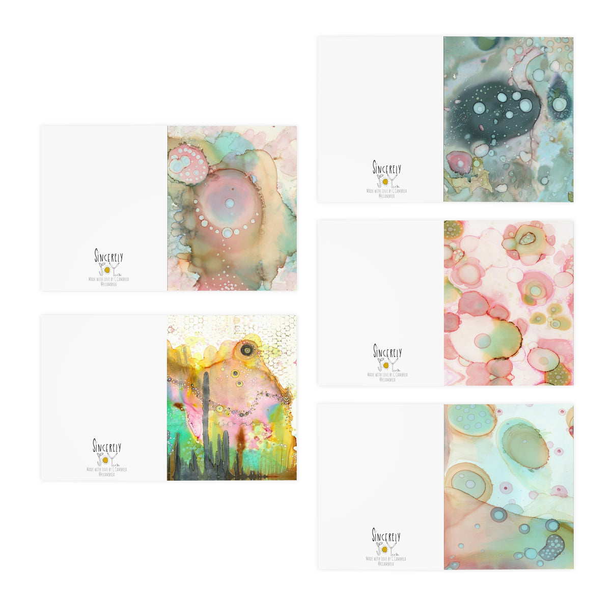 Art Greeting Cards 5 Pack Set with Envelopes Trippy Intuitive Mixed Media Artwork Psychedelic Colorful Unique - Frame them Blank Inside