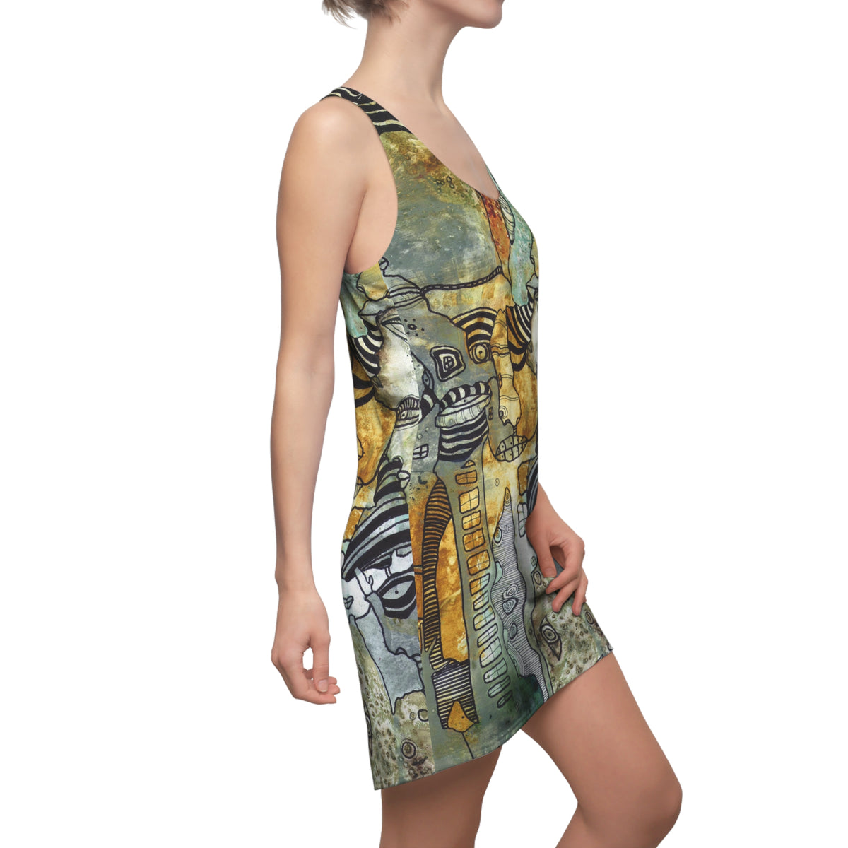 &quot;Part of everything&quot; Mini Tank Above the Knee Racerback Dress Original Maximalist Art