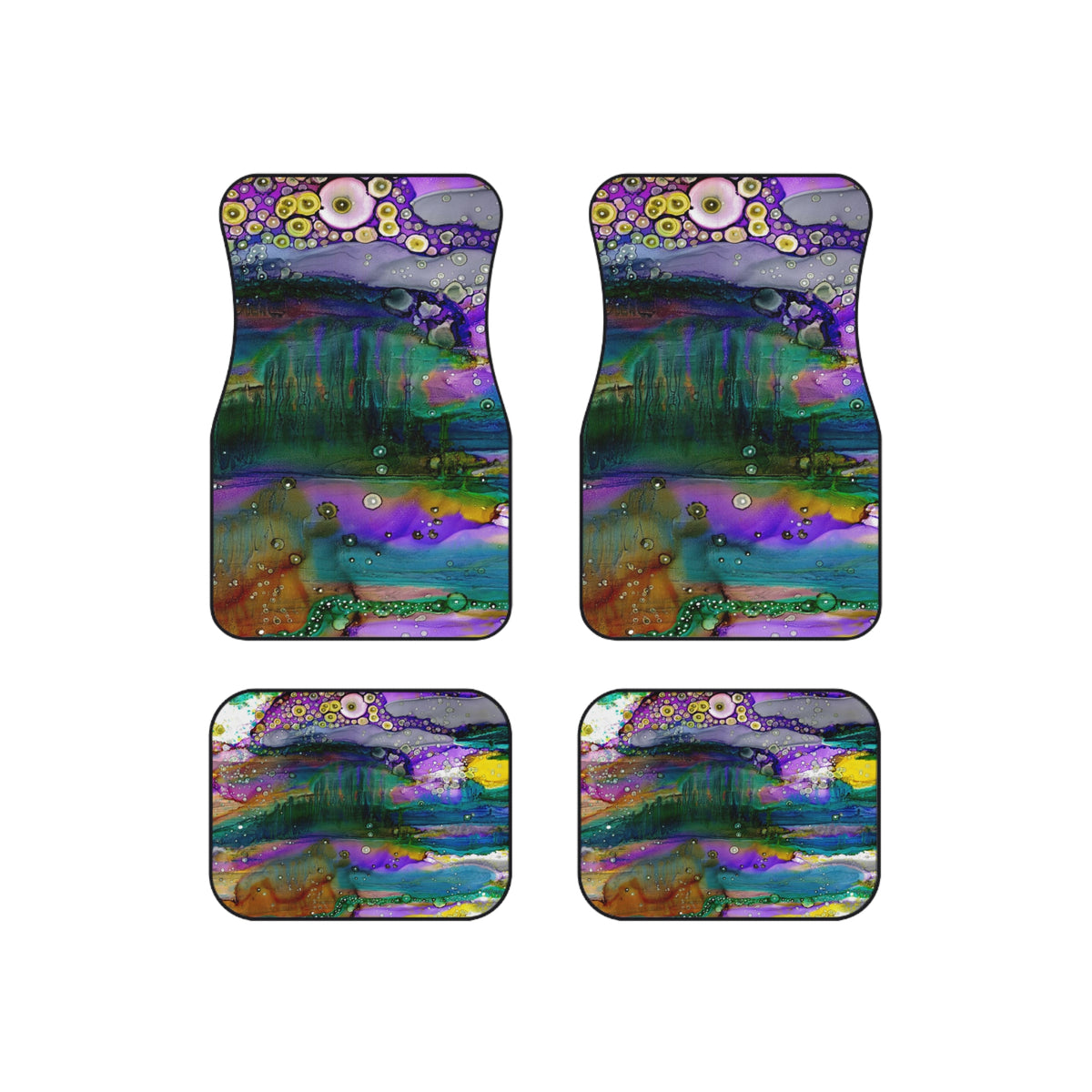 &quot;Purple Mountain&quot; Colorful Abstract Set of 4 Watercolor Car Mats
