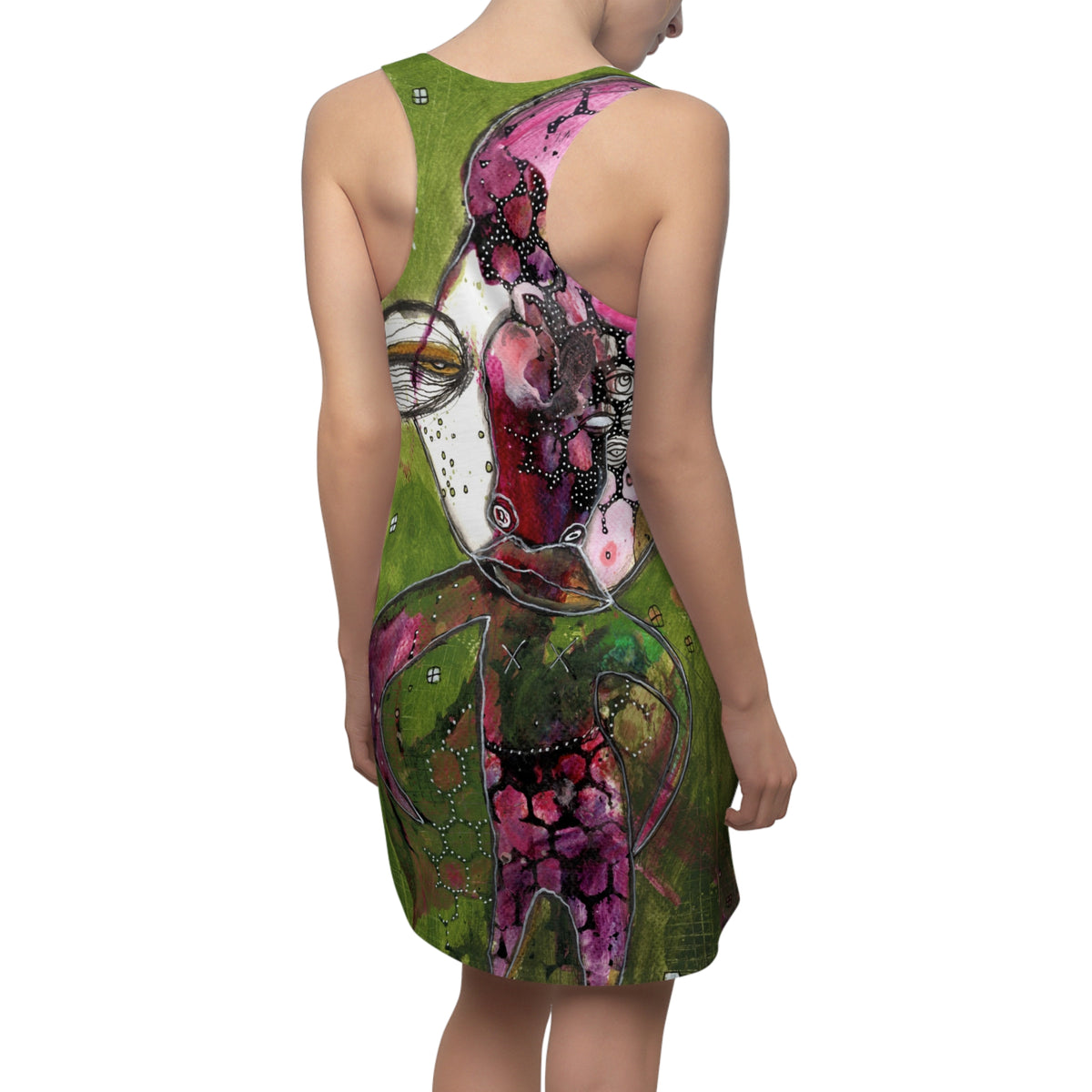 Racerback Dress, Colorful Mini Above the Knee Unique Original Art Fashion Women's Clothing, Tank Designer Fashion, Bizarre Weird Goth Dress