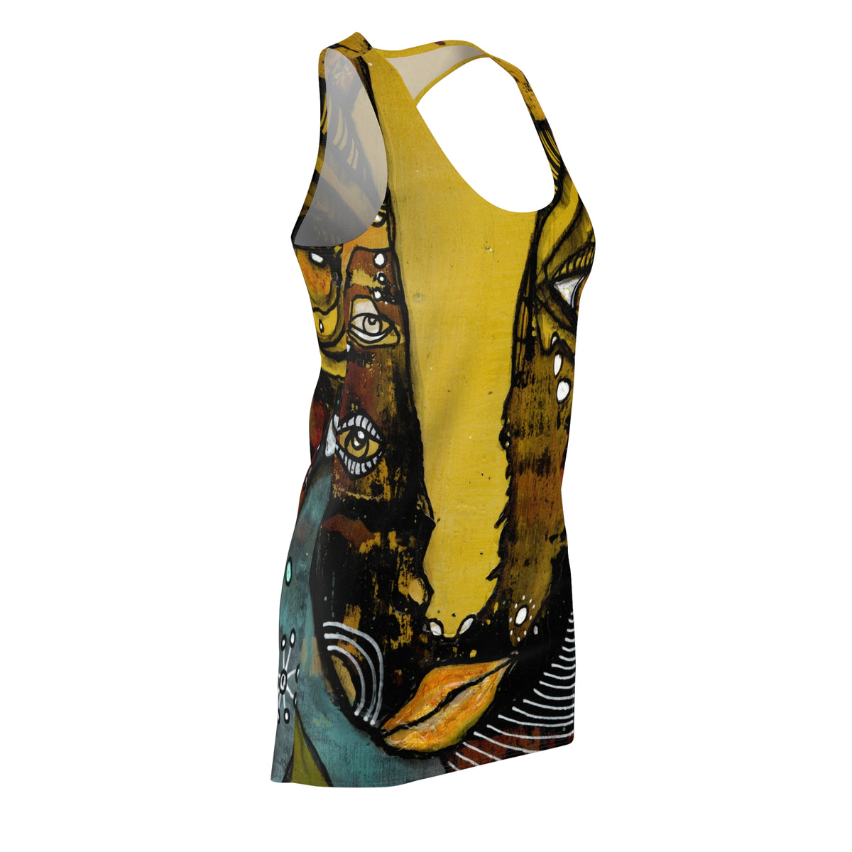 Crazy Mini Racerback Dress Unique Above the Knee Colorful Trippy Face Original Art Fashion Womens Dresses Clothing Bizarre Weird Tank Dress
