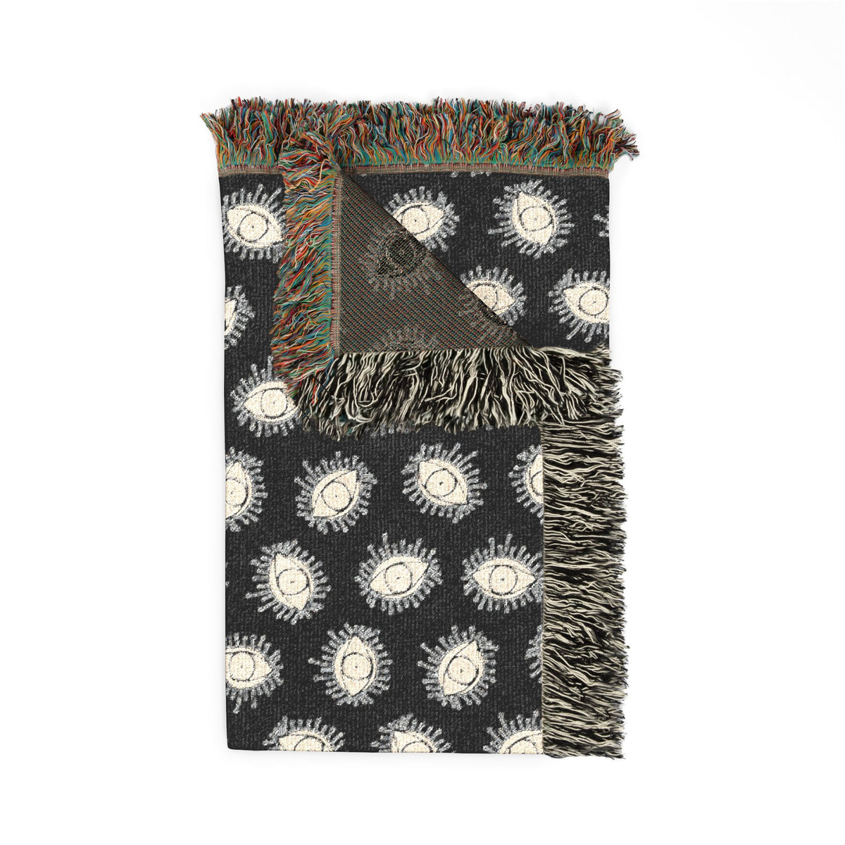 Woven Blanket with Abstract Eye Pattern in Black for Living Room Sofa, Couch Throws, Bed Covers. Soft snuggles