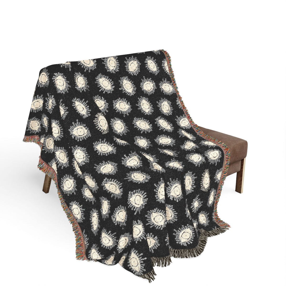 Woven Blanket with Abstract Eye Pattern in Black for Living Room Sofa, Couch Throws, Bed Covers. Soft snuggles