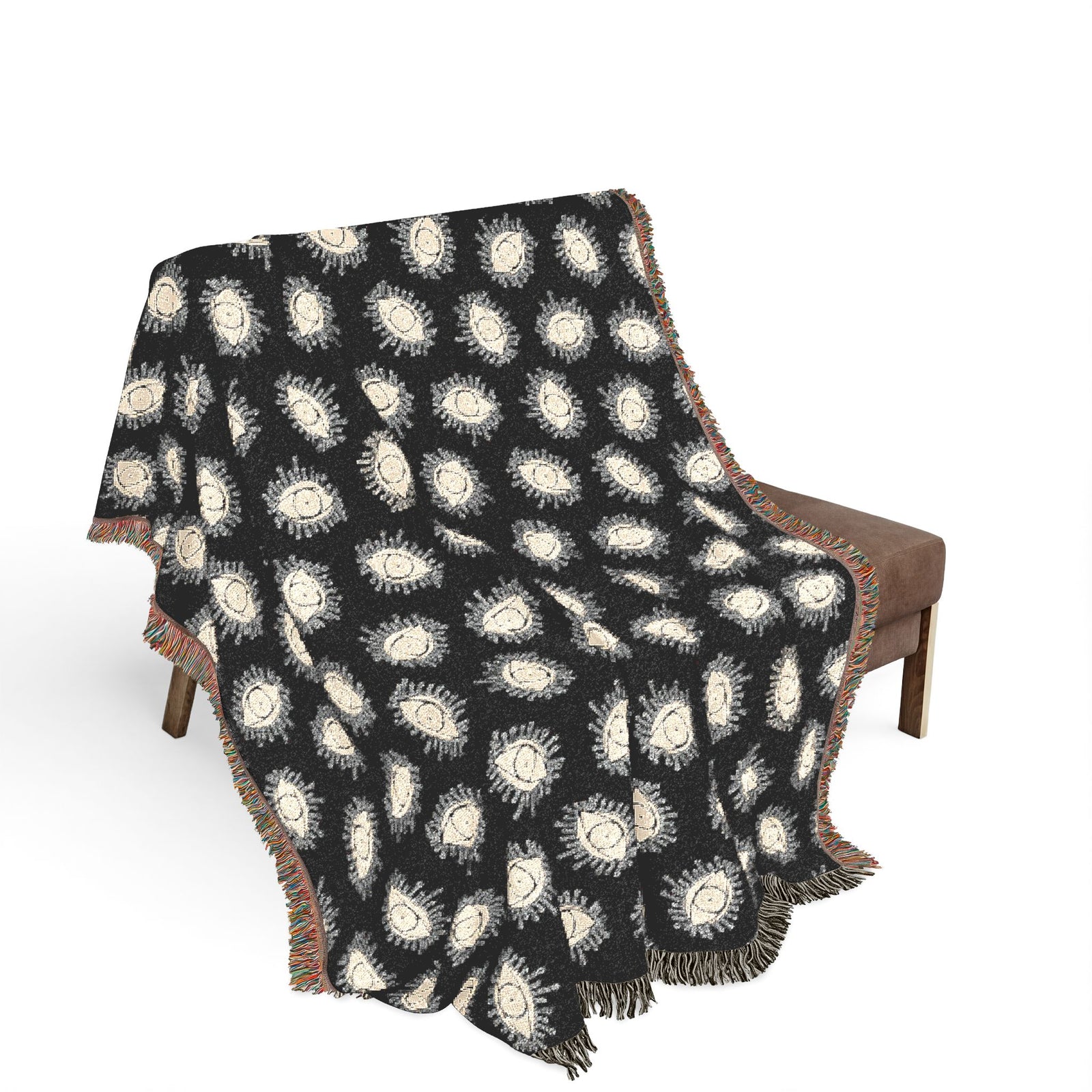 Woven Blanket with Abstract Eye Pattern in Black for Living Room Sofa, Couch Throws, Bed Covers. Soft snuggles