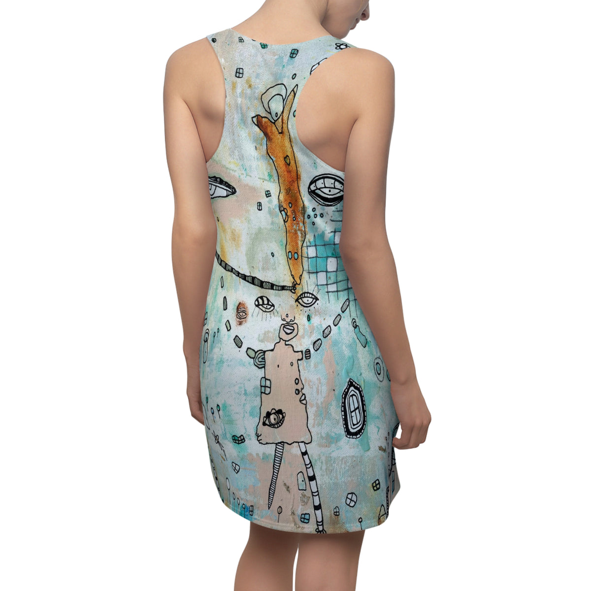 &quot;Growing Together&quot; Fun Maximalist Mini Racerback Dress Original Abstract Art