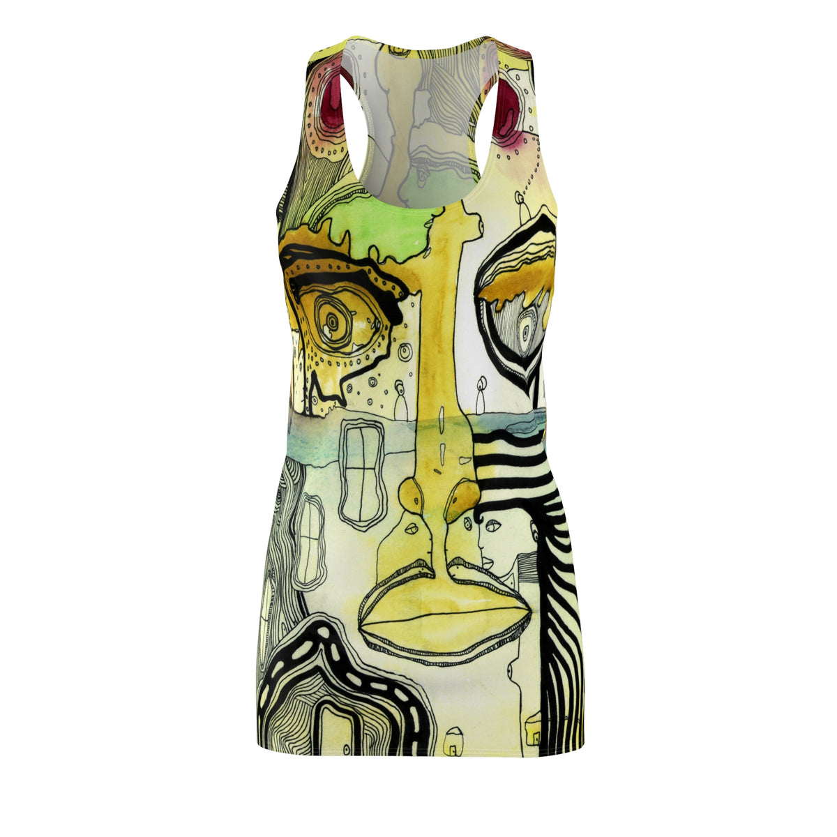 &quot;Half Full&quot; Trippy Racerback Mini Dress Maximalist Fashion