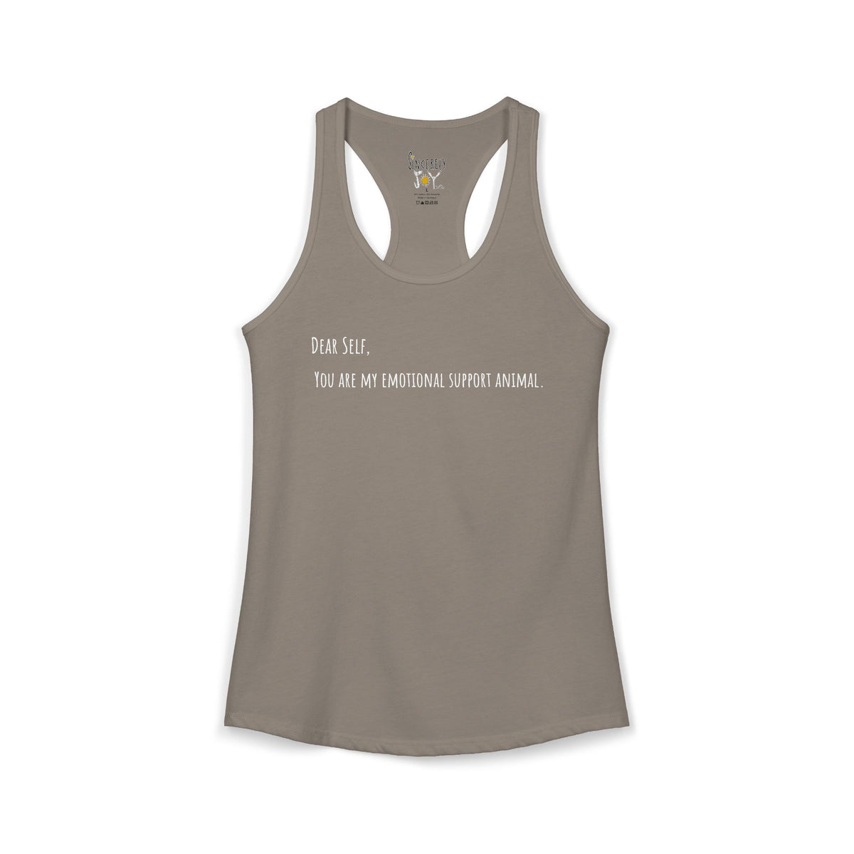 Dear Self Emotional Support Animal racerback tank by C.Cambrea, close-up of print detail