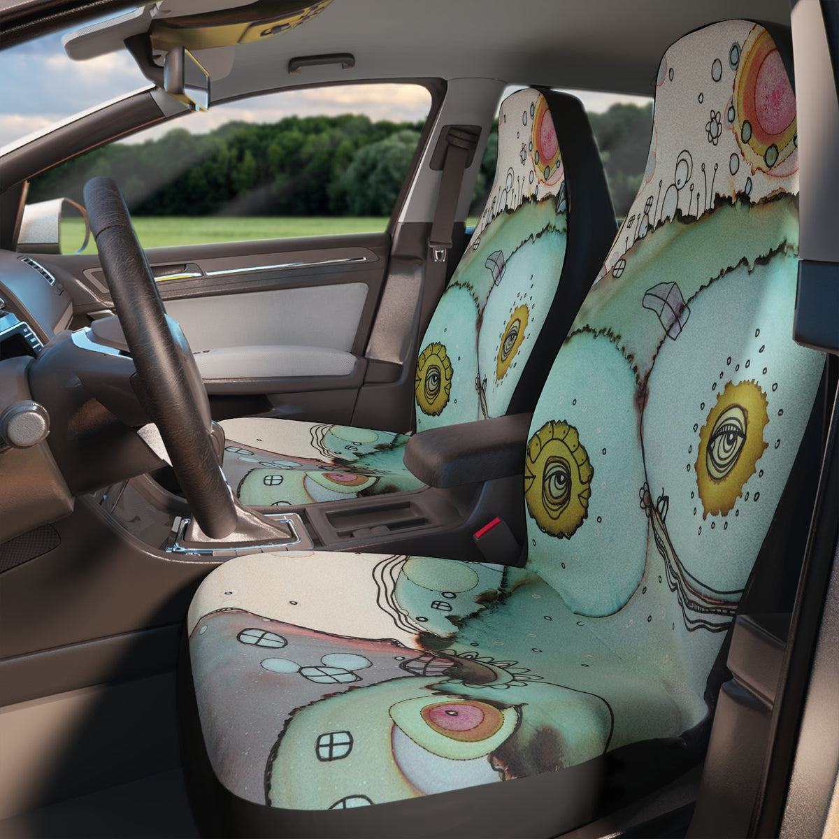&quot;I See You&quot; Colorful Watercolor Boho Hippie Car Seat Covers