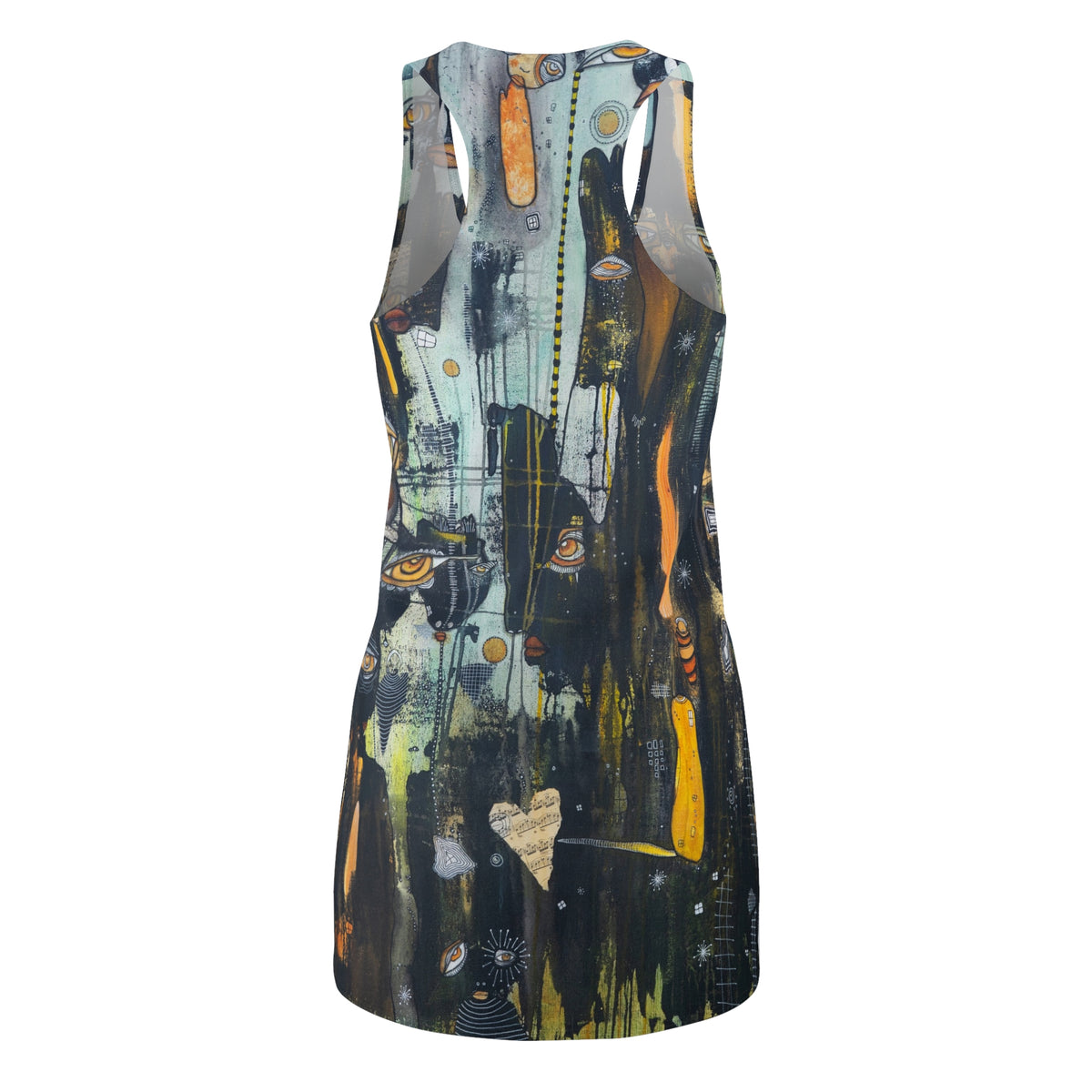 Dark Racerback Dress Mini Above the Knee Unique Original Art Fashion Women's Clothing Tank Designer Fashion Bizarre Weird Goth Dress
