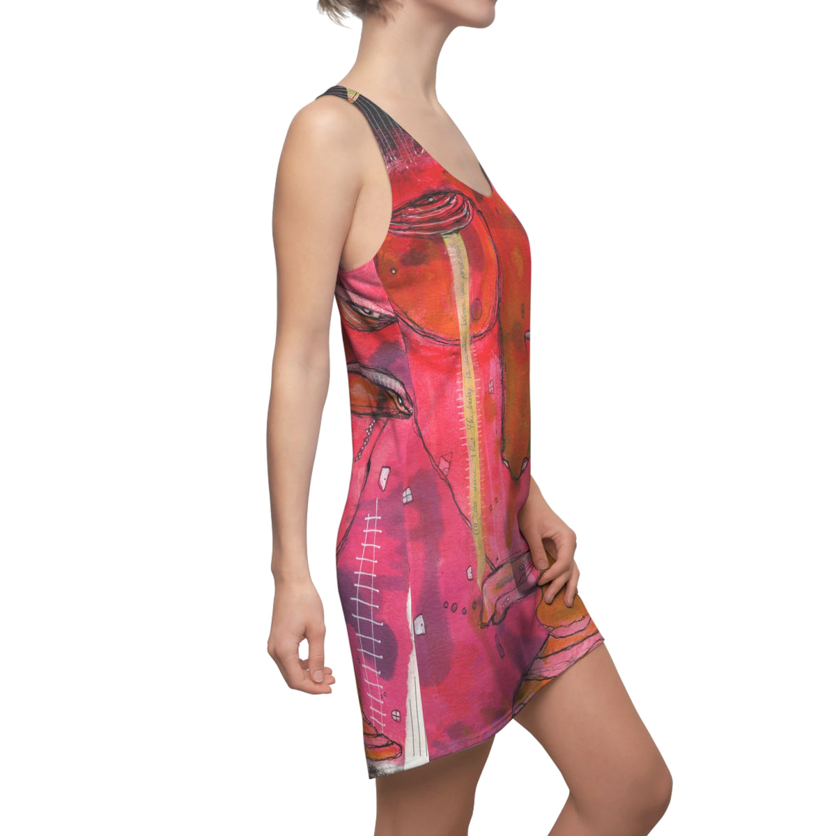 Colorful Dress Pink Racerback Mini Tank Sexy Above the Knee Unique Original Art Womens Clothing Artsy Designer Fashion