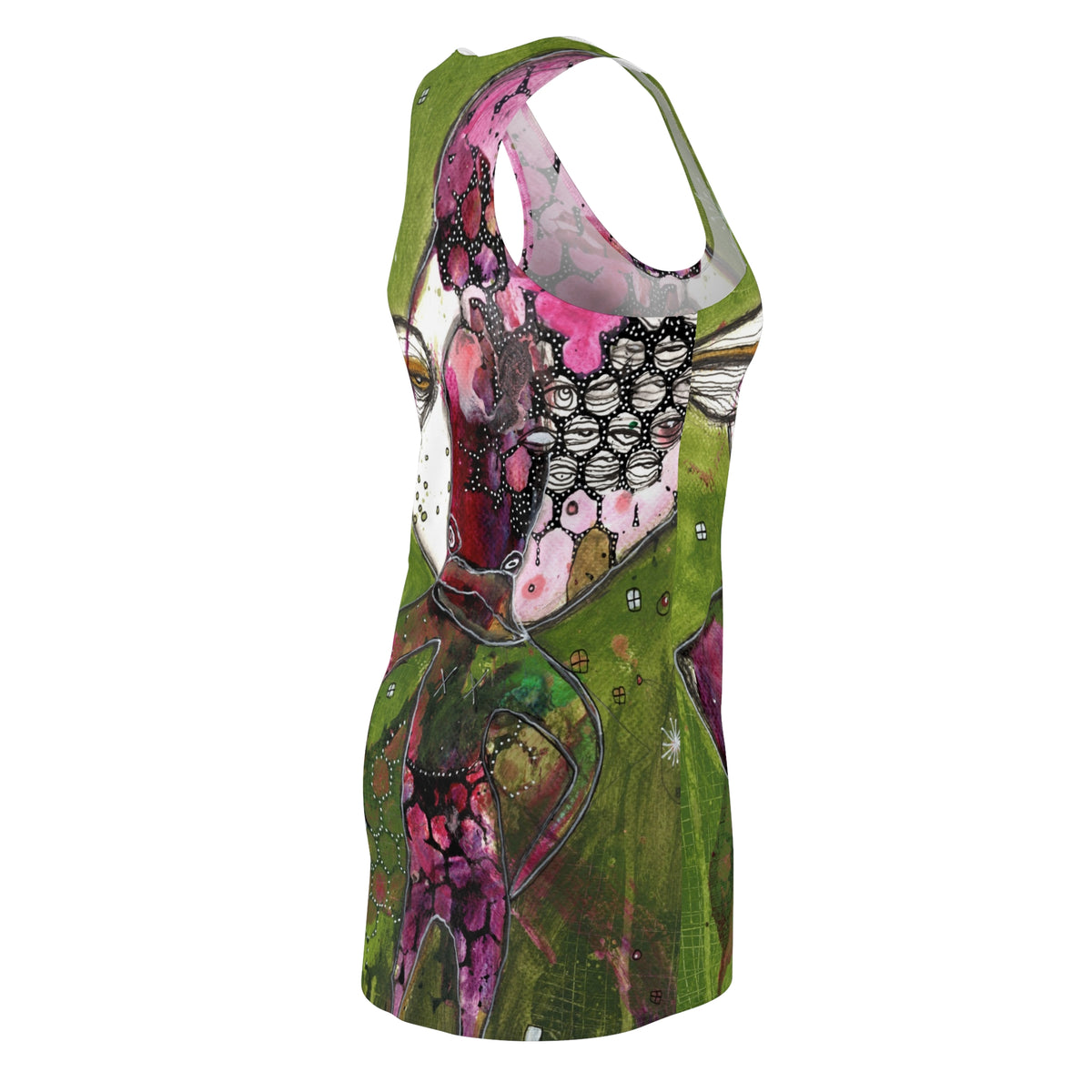 Racerback Dress, Colorful Mini Above the Knee Unique Original Art Fashion Women's Clothing, Tank Designer Fashion, Bizarre Weird Goth Dress