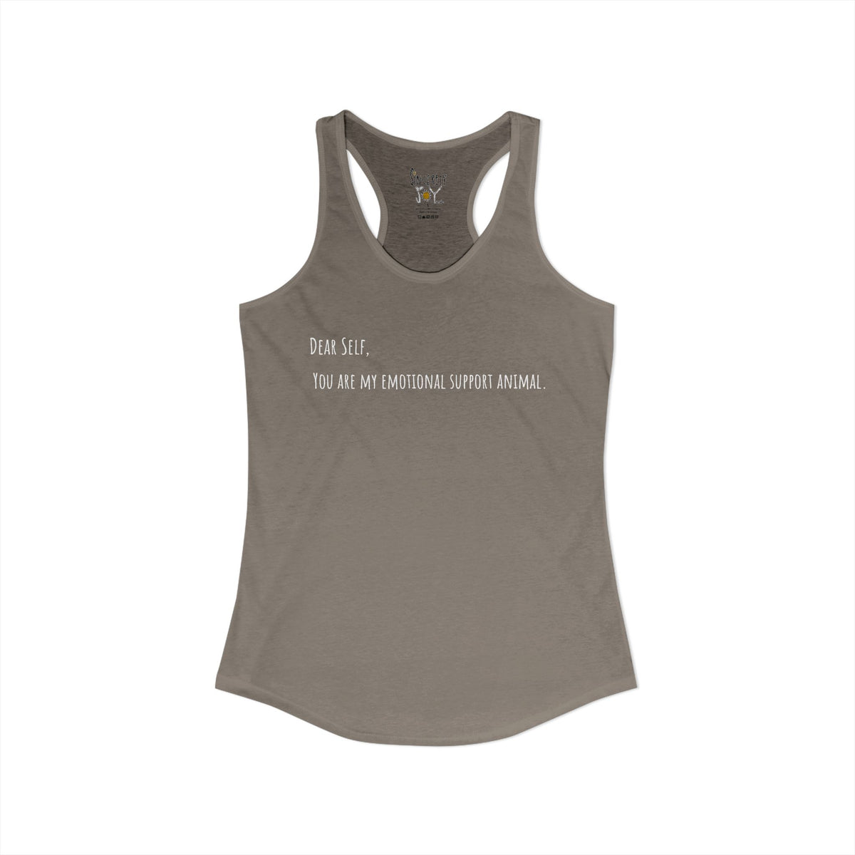 Dear Self Emotional Support Animal racerback tank by C.Cambrea, fabric and stitching detail