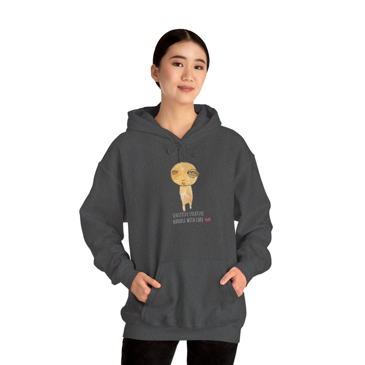 Sensitive Creature. Handle with Care hoodie by C.Cambrea, side view