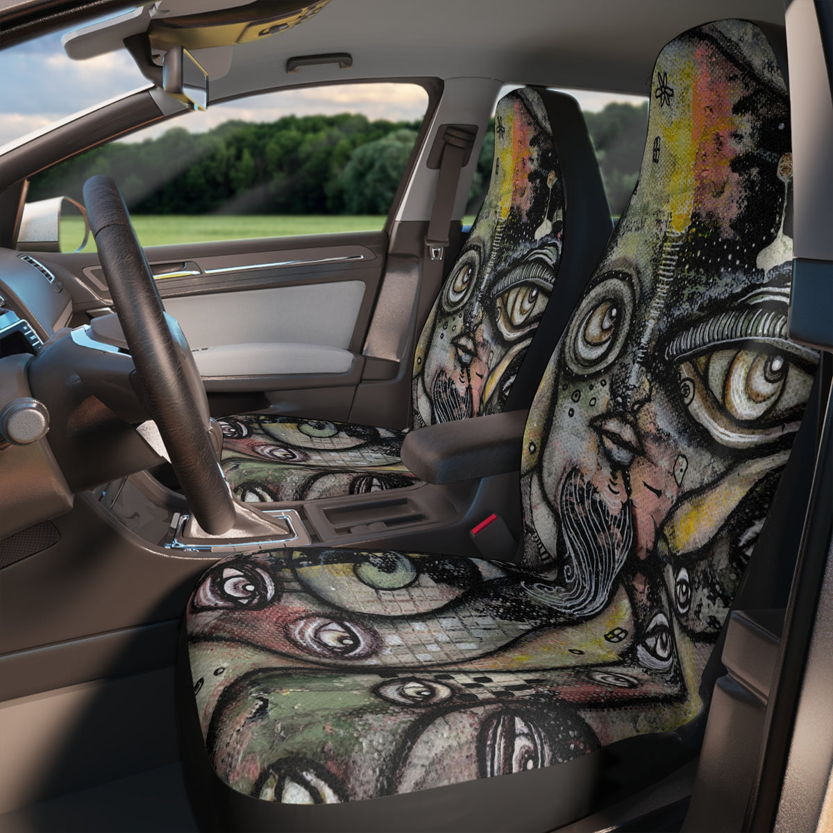 &quot;Octopus Queen&quot; Big Eyes Octopi Artwork on Car SUV Vehicle Seat Covers