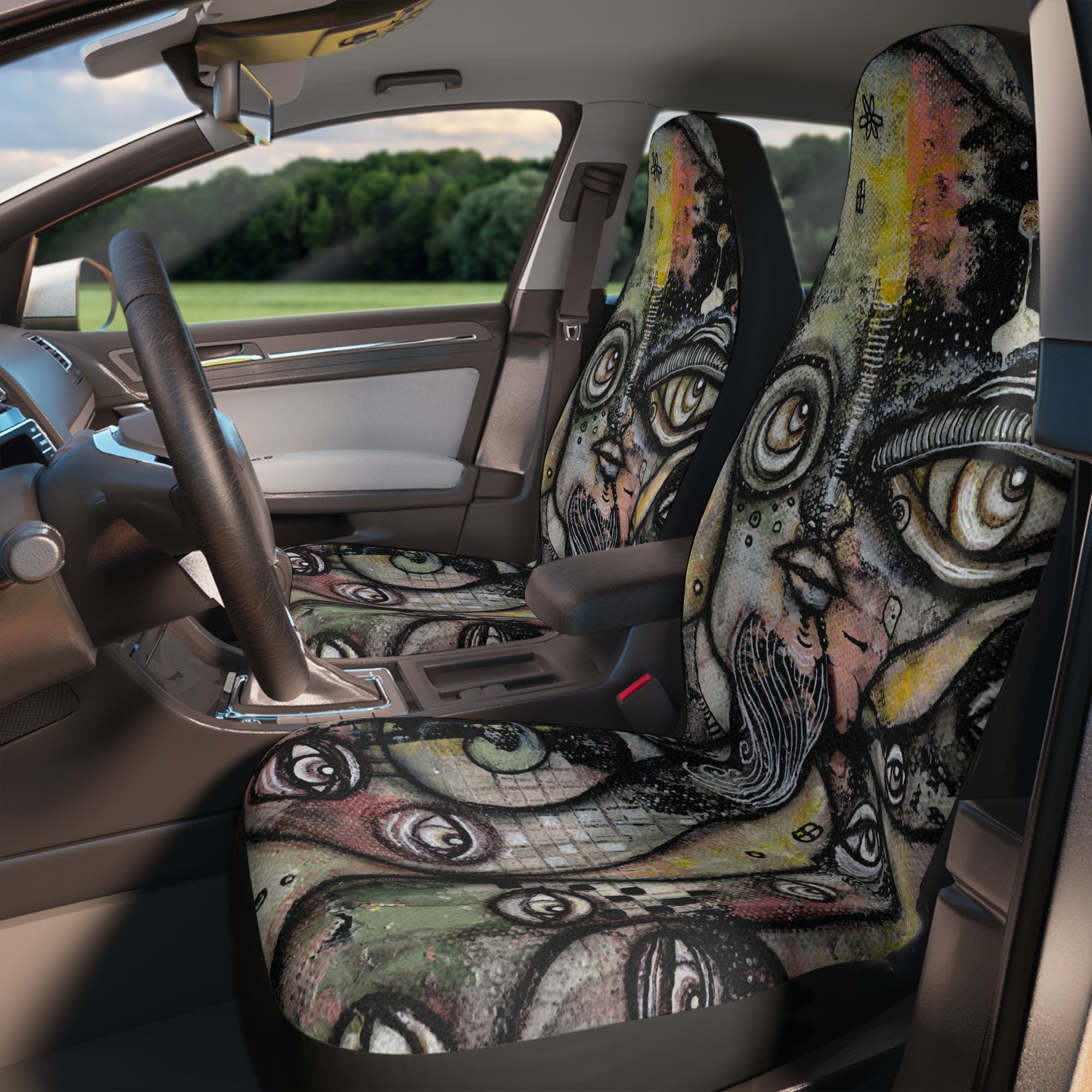 "Octopus Queen" Big Eyes Octopi Artwork on Car SUV Vehicle Seat Covers