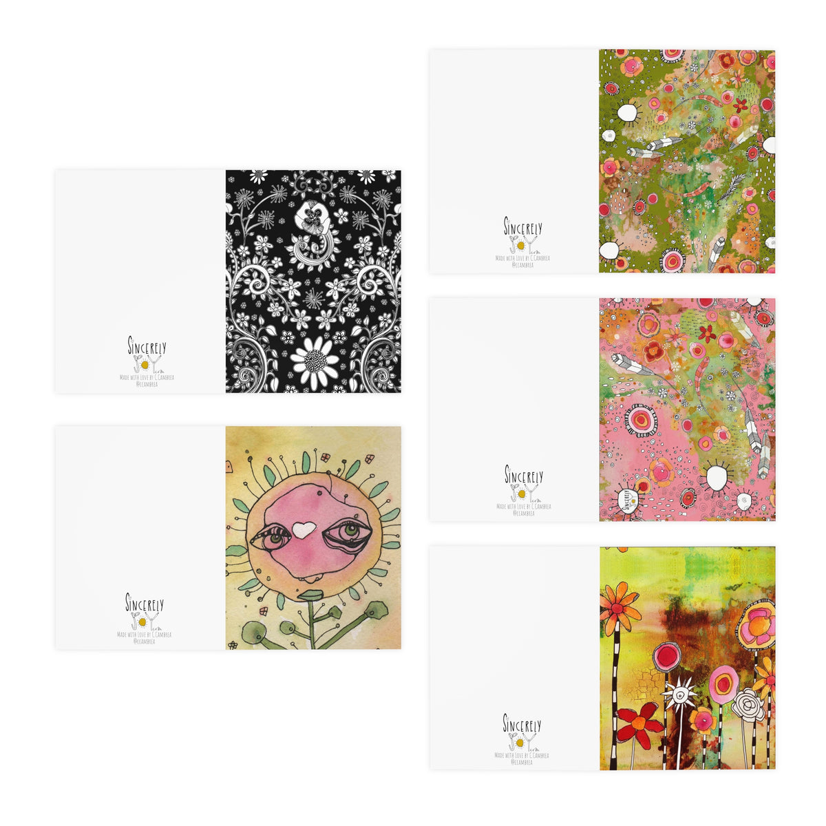 Art Greeting Cards 5 Pack Set with Envelopes Trippy Intuitive Mixed Media Artwork Psychedelic Colorful Unique - Frame them Blank Inside