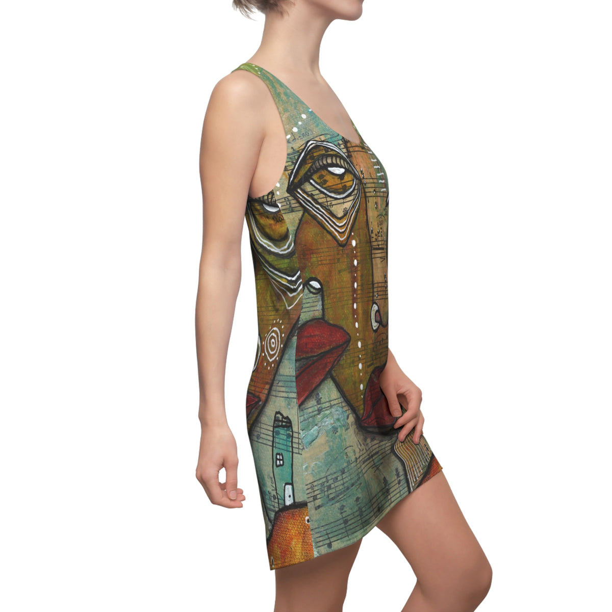 Crazy Mini Racerback Dress Unique Above the Knee Neutral Trippy Face Original Art Fashion Womens Dresses Clothing Bizarre Weird Tank Dress