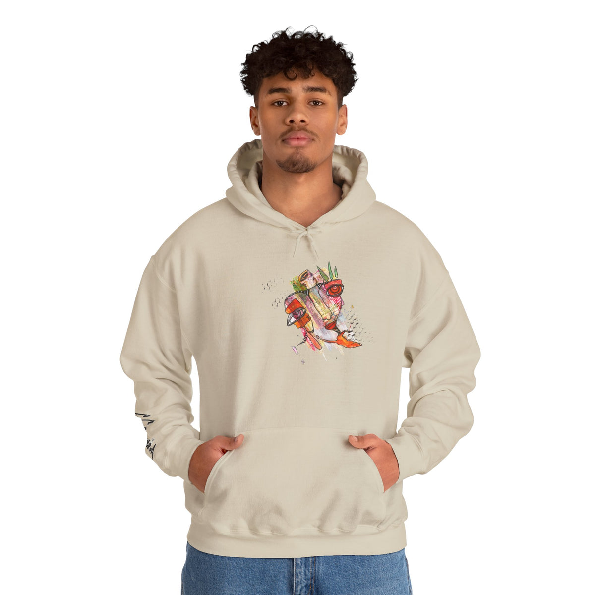 Angel artwork hoodie by C.Cambrea, close-up of print detail