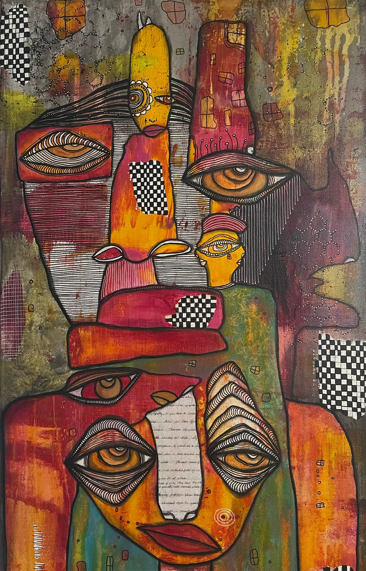 Original Fine Art on canvas with collage &#39;ANCESTORS&#39;