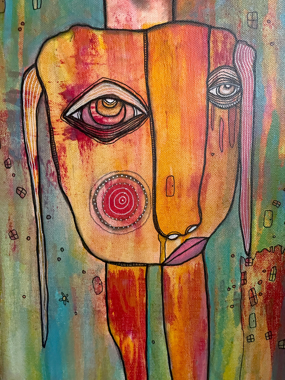 Original Fine Art on canvas with collage &#39;ANCESTORS&#39;