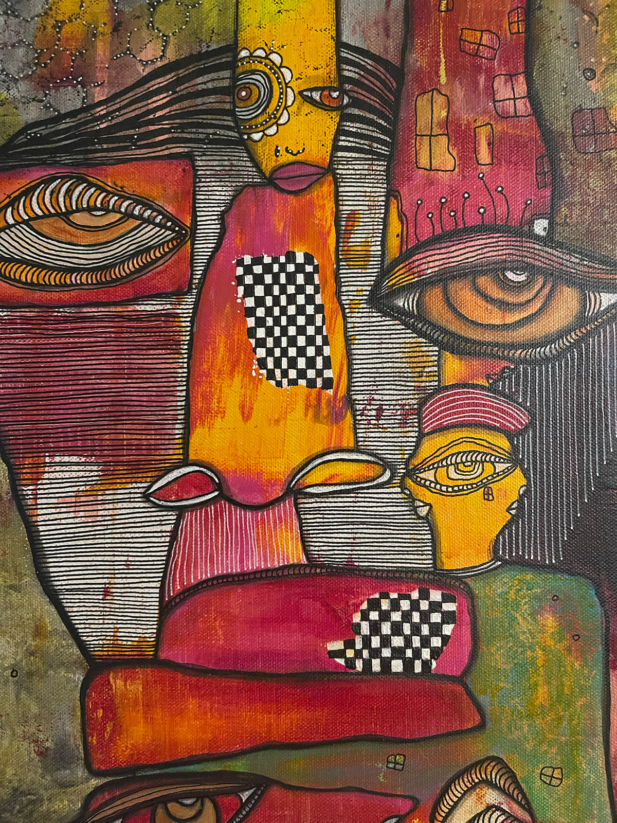 Original Fine Art on canvas with collage &#39;ANCESTORS&#39;