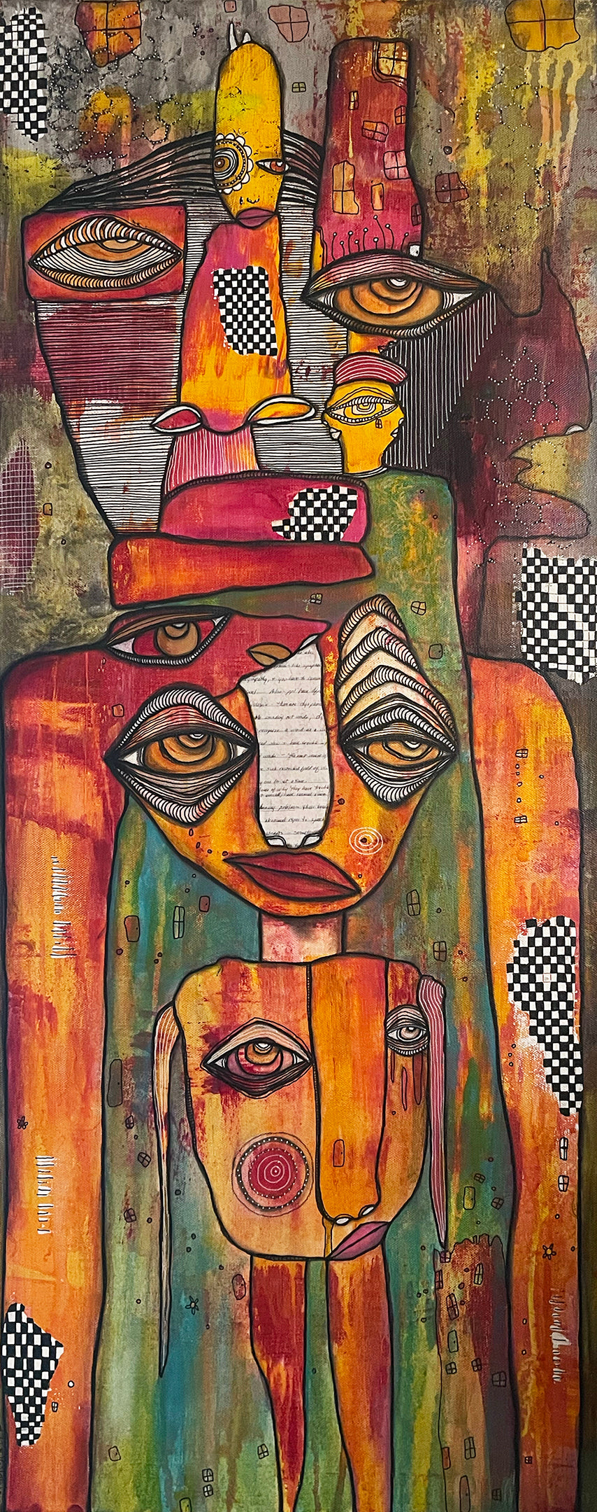 Original Fine Art on canvas with collage &#39;ANCESTORS&#39;