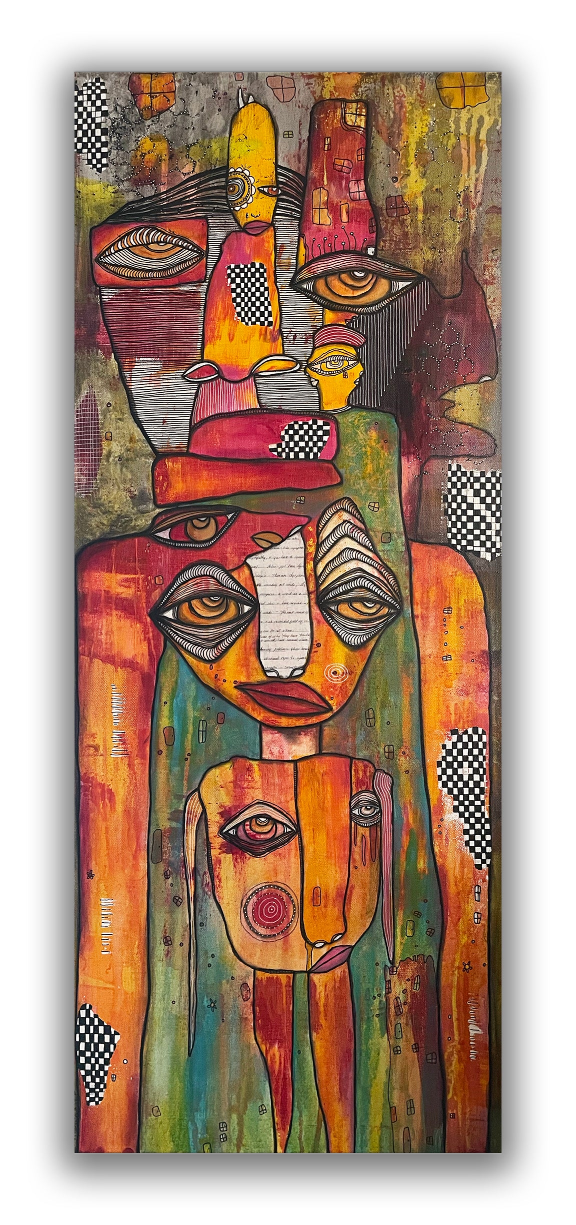 Original Fine Art on canvas with collage &#39;ANCESTORS&#39;