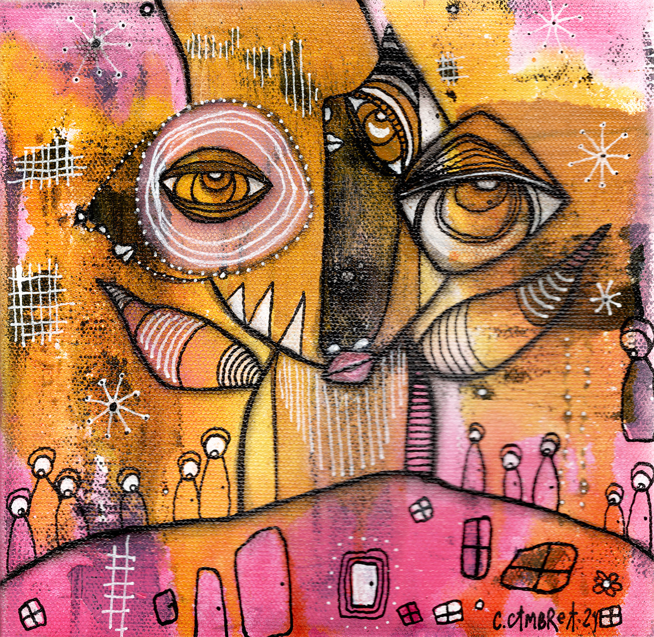 Original Fine Art  on canvas "All Her Angels"