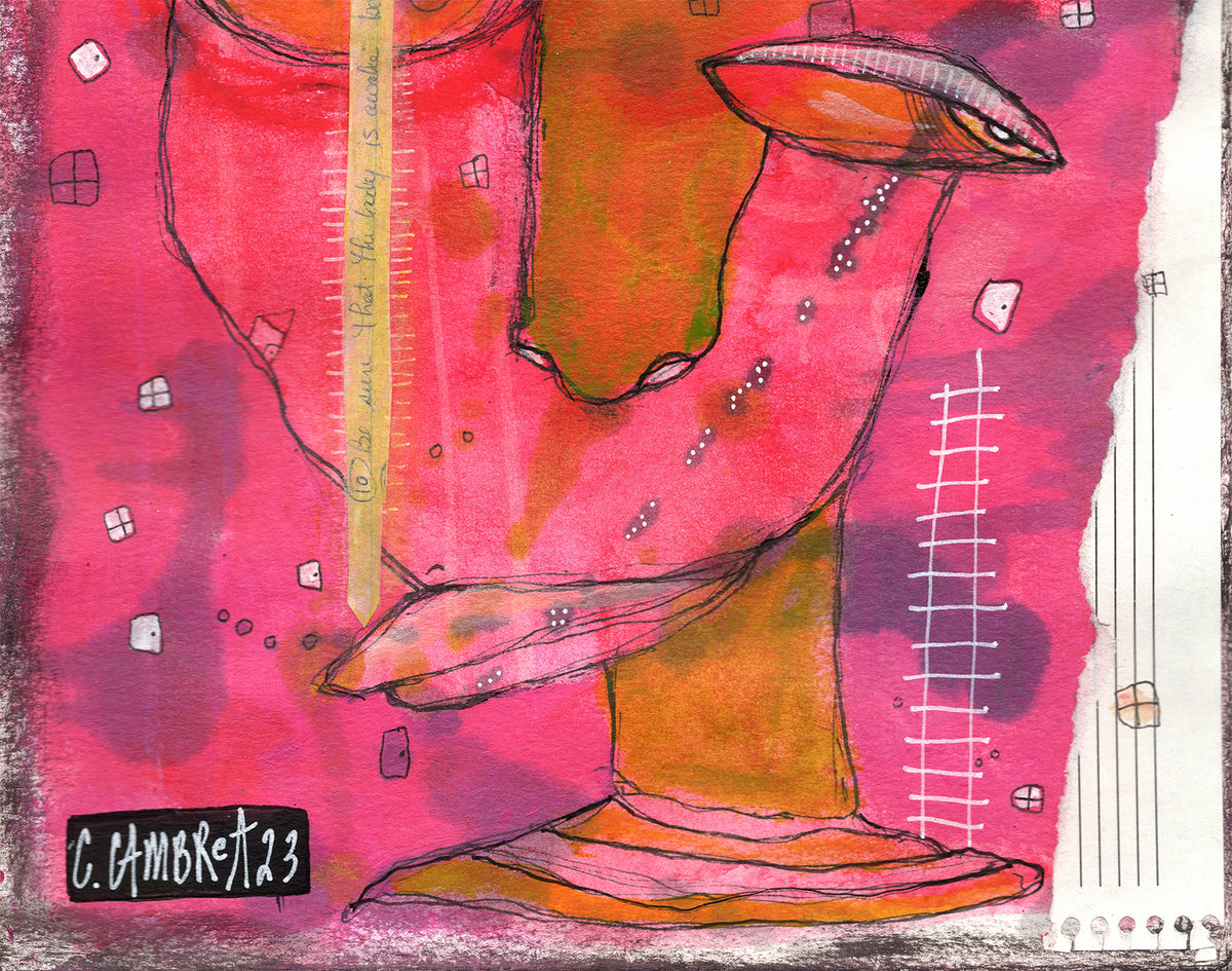 "Before You Proceed" Original Mixed Media art on Watercolor Paper — close-up