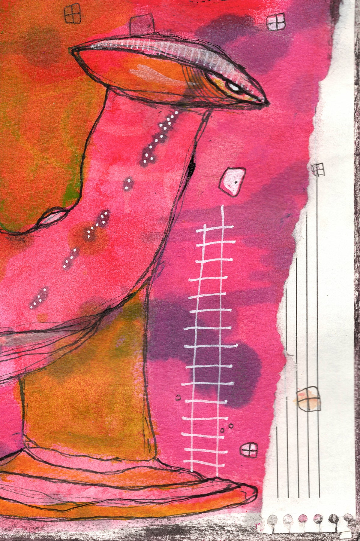 "Before You Proceed" Original Mixed Media art on Watercolor Paper — detail view