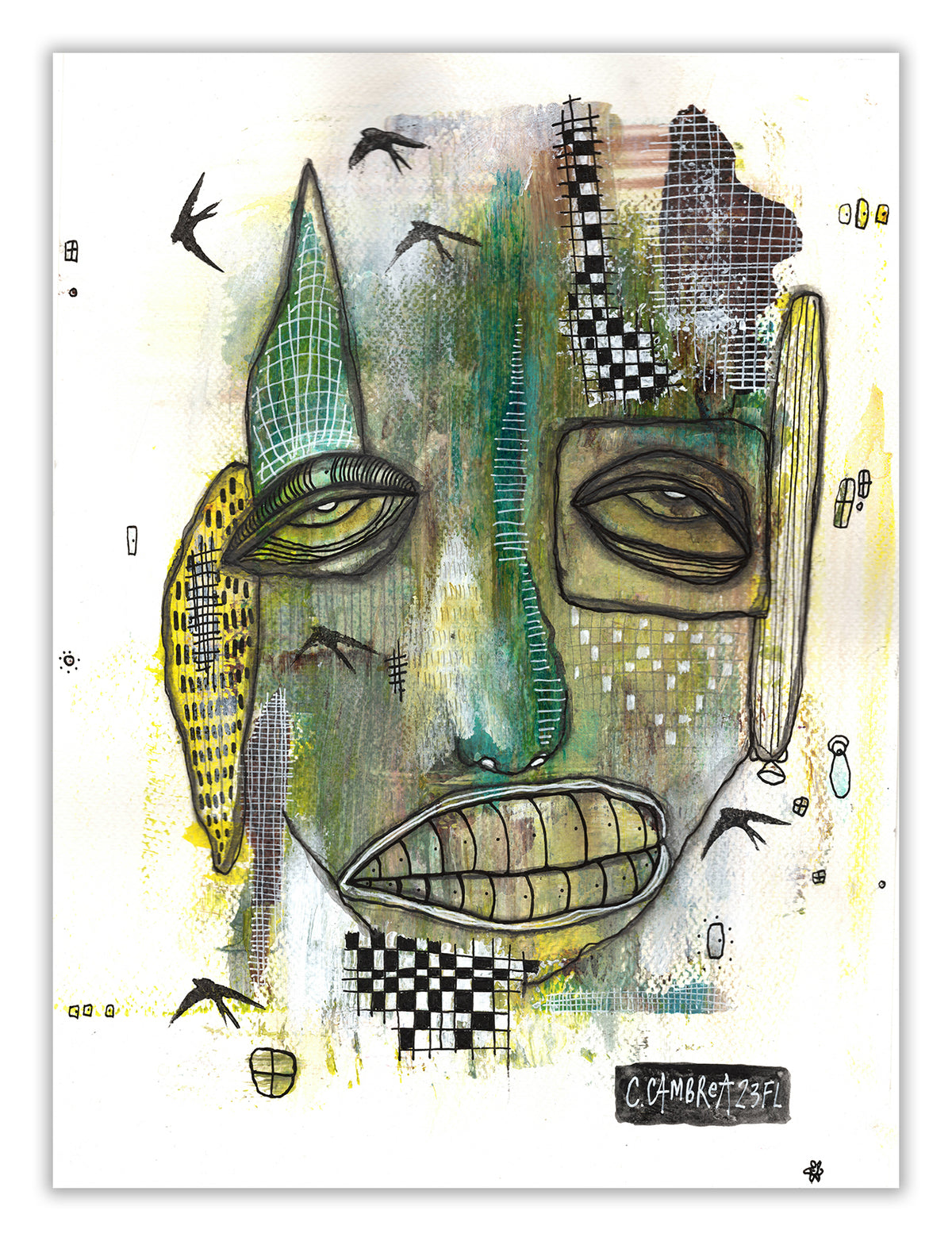 &quot;Black Birds&quot; Original Mixed Media art on Watercolor Paper