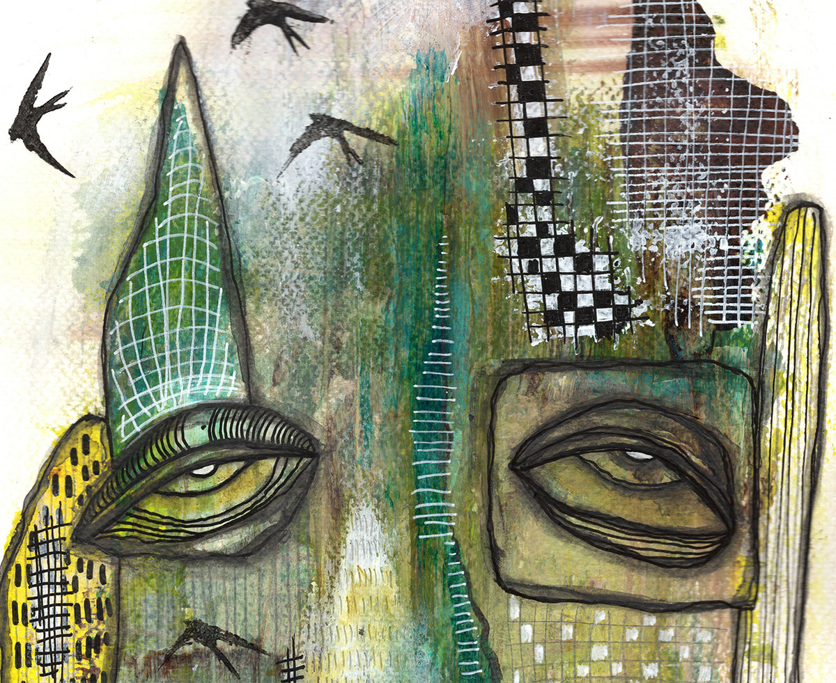 &quot;Black Birds&quot; Original Mixed Media art on Watercolor Paper