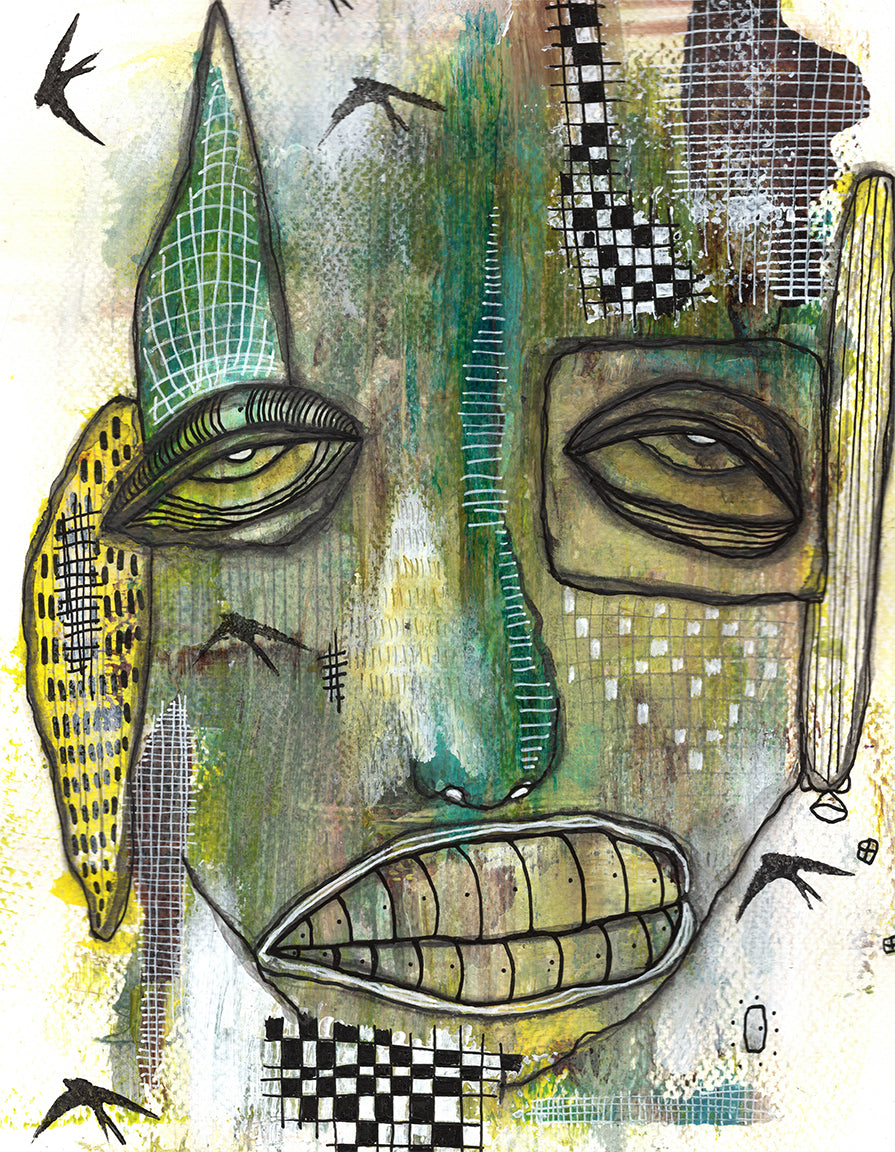 &quot;Black Birds&quot; Original Mixed Media art on Watercolor Paper