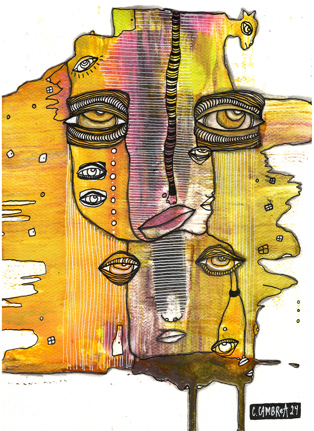 &quot;Blending&quot; Original Mixed Media art on Watercolor Paper