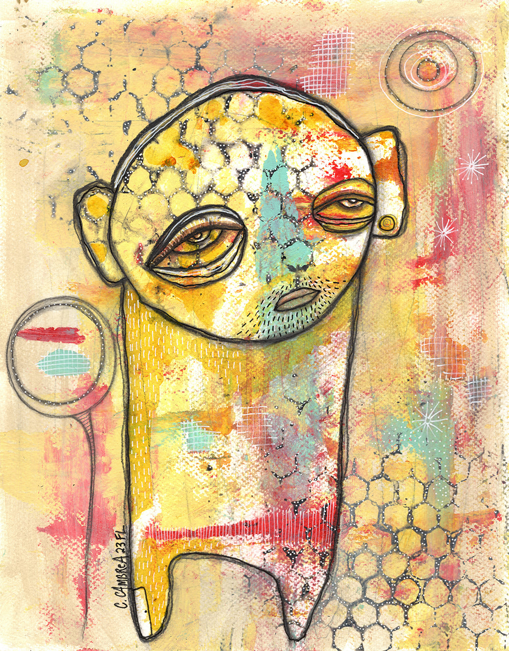 &quot;Bubble Creature 08&quot; Original Mixed Media art on Watercolor Paper