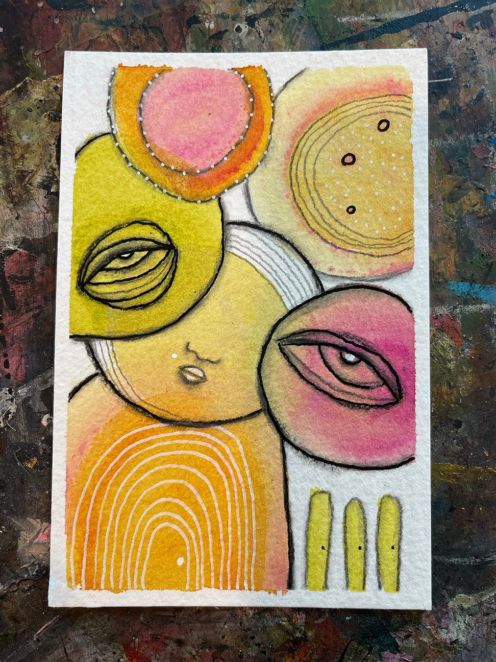 “Bubble Creature 01” Mini Original Art on Watercolor Paper