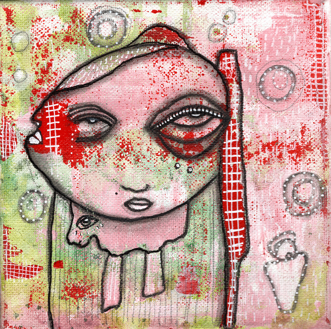 Original Mixed Media Mini Art on canvas "Bubble Creature" Series