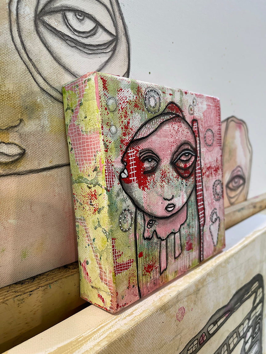 Original Mixed Media Mini Art on canvas &quot;Bubble Creature&quot; Series