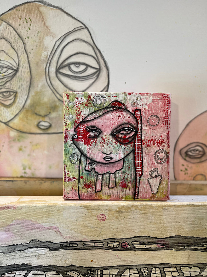 Original Mixed Media Mini Art on canvas &quot;Bubble Creature&quot; Series