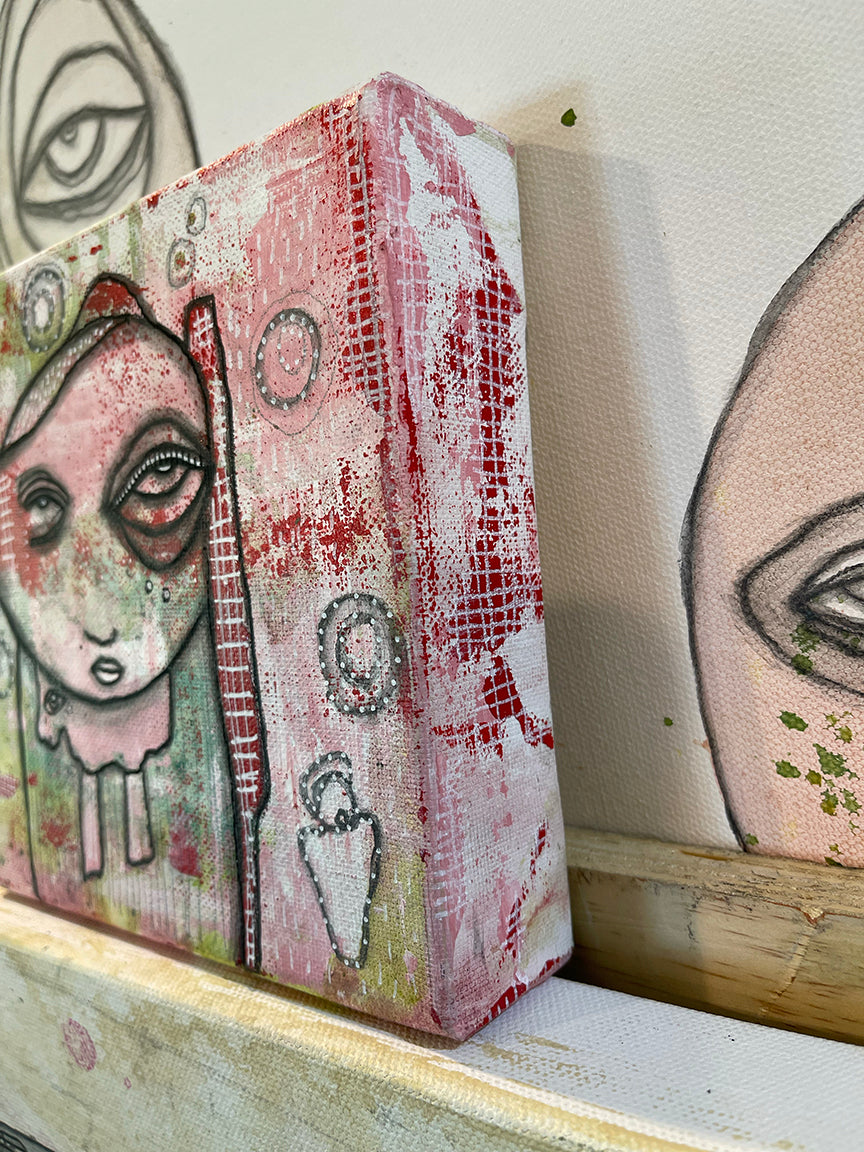 Original Mixed Media Mini Art on canvas &quot;Bubble Creature&quot; Series